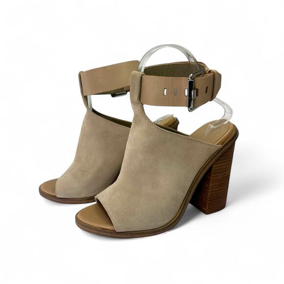 Marc Fisher Women's Vashi Ankle Strap Heels 7 Beige Tan Neutral Suede Sandals - Picture 11 of 11